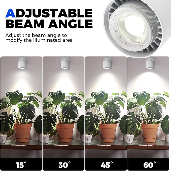 Barrina TR40a Track Grow Light for Indoor Plants, 40W Wall-Mounted Grow Bulbs with Adjustable Beam Angle (15°-60°), 5000K Full Spectrum Plant Spotlight with Timer & 16.4' Power Cord, 1-Pack