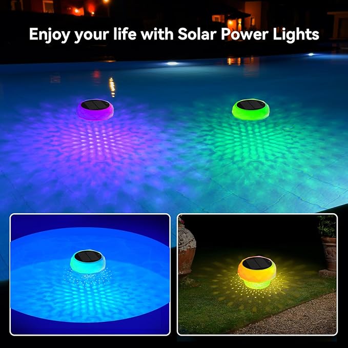 VICHTOP Solar Floating Pool Lights, RGB Color Float Pool Lights, IP68 Waterproof, Pool Decor Lighting Accessories for Inground, Above Ground Pools, Outdoor, Garden, Party Decoration - 1 Pack