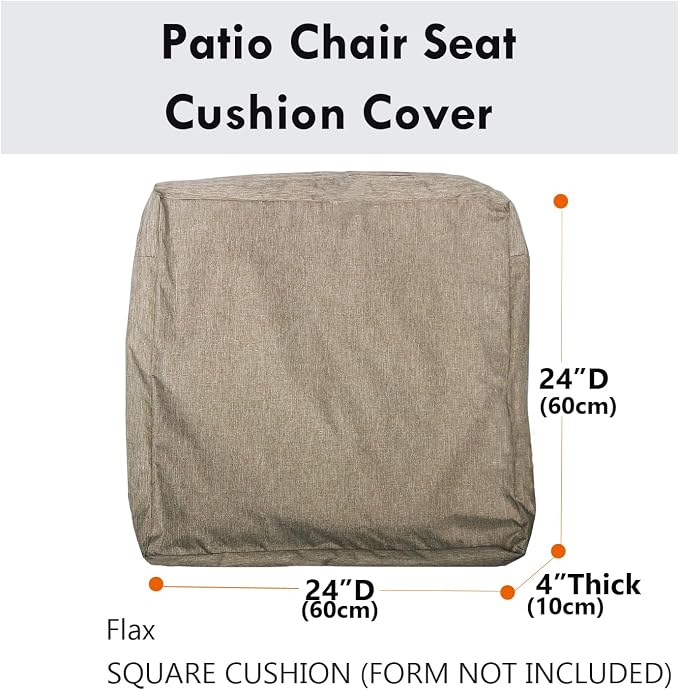 Patio Seat Cushion Covers,Washable Slip Covers Replacement,Waterproof Outdoor Furniture Chair Cushion Pillow Seat Cover for Couch,Garden,Sofa,Flax,24"×24"×4"(4 Covers Only)