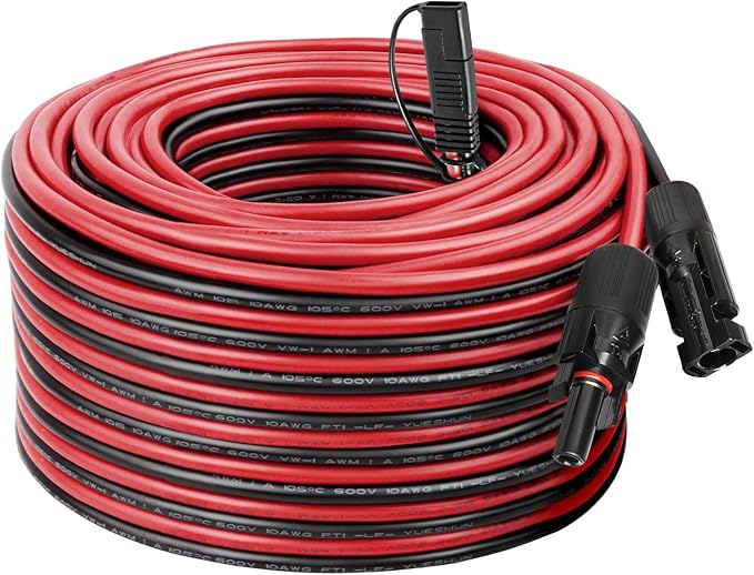 MOOKEERF Solar Panel to SAE Adapter Cable - 75FT 10AWG Solar Extension Cable for RV Solar Panel Caravan Battery Charger Kit with SAE Polarity Reverse Adapter