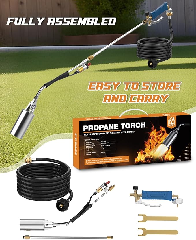 Propane Torch Weed Burner Kit, High Output with Long/Short Mode,11.5FT Hose Heavy Duty Blow Torch Flamethrower with Self Igniter and Turbo Trigger for Weeding, Roofing, Melting Ice, BBQ (Blue)