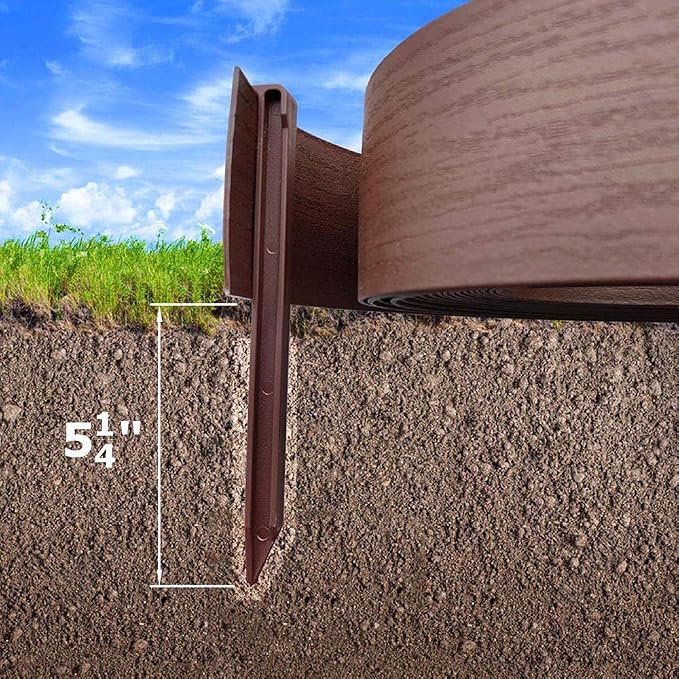 40FT Brown Landscape Edging Coil Kit 4 Inch High,Terrace Board with 12pcs 10-inch Spikes