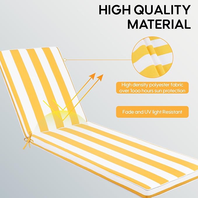 Only choice 2 Pcs Set Outdoor Lounge Chair Cushions Patio Chaise Lounge Chair Cushion Replacement Cushions Furniture Seat Cushions (Yellow White Striped)