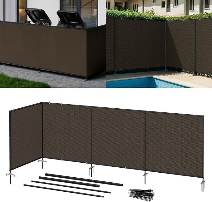 6' x 78' Brown Outdoor Privacy Screen Freestanding 240 GSM Privacy Fence Panels for Outside, Pool Fences with Poles, Backyard Temporary Fencing, Privacy Wall Ground Pole Fence