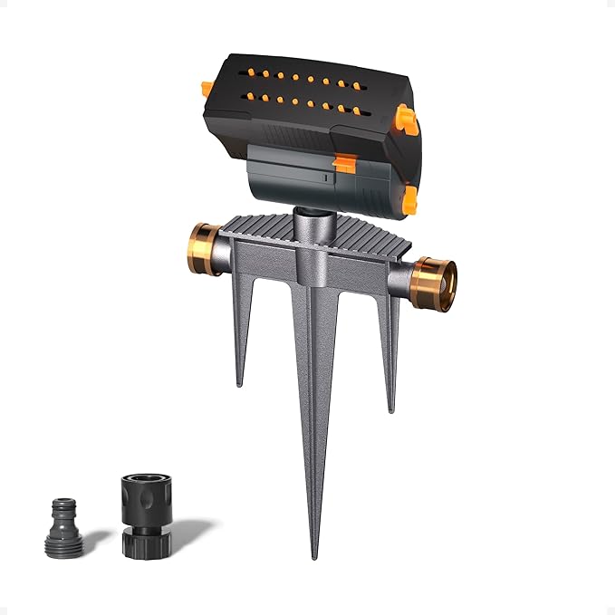 Diivoo Garden Sprinkler with Step Spike Base, Mini Turbo Oscillating Water Sprinklers for Yard, Adjustable Width, Range and Flow Rate, 16 Nozzles, Grey