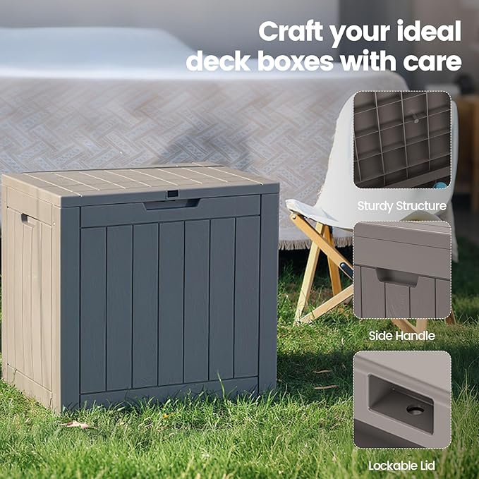 Zapdos Outdoor Storage Box, 31 Gallon Deck Box Indoor and Outdoor Use, Waterproof Resin Storage Bin for Patio Cushions Gardening Tools Package Delivery, Lockable, UV Resistant, Grey