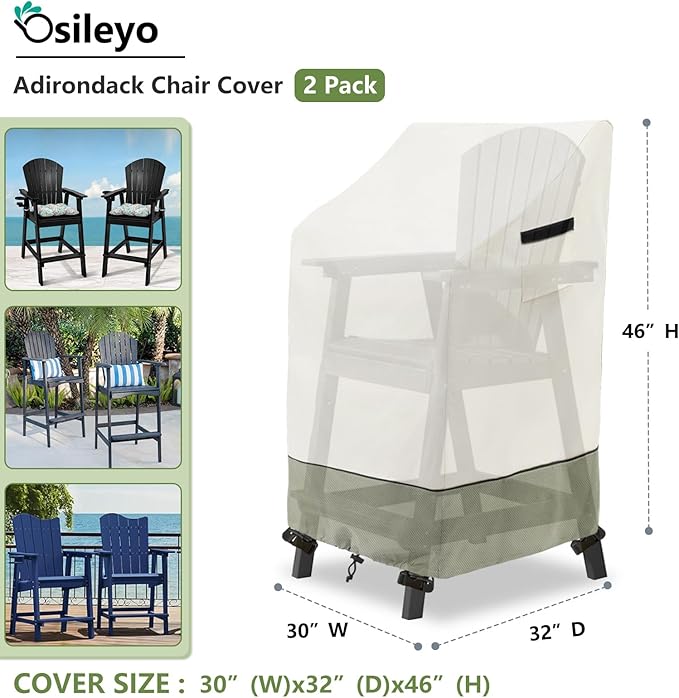 Adirondack Chair Cover 2 Pack, Heavy Duty Waterproof Outdoor Patio Chair Cover (30 W x 32 D x 46 H inches) Beige