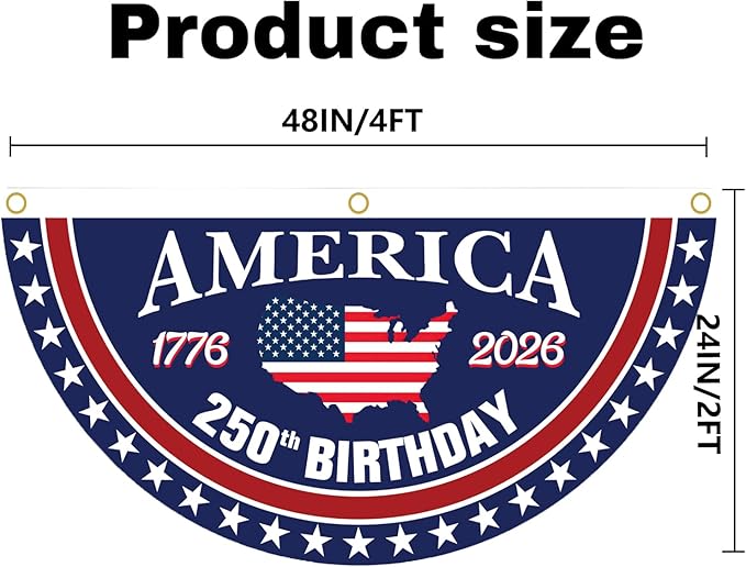 WENWELL 250 year anniversary Birthday Bunting Flag, Patriotic USA Anniversary Fan Banner 1776-2026, 2x4 FT, Navy Blue Red White, with Brass Grommets 2 Pack