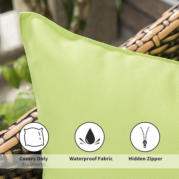 MIULEE Pack of 2 Decorative Outdoor Waterproof Pillow Covers Square Garden Cushion Sham Throw Pillowcase Summer Shell for Patio Tent Couch 16x16 Inch Pale Green