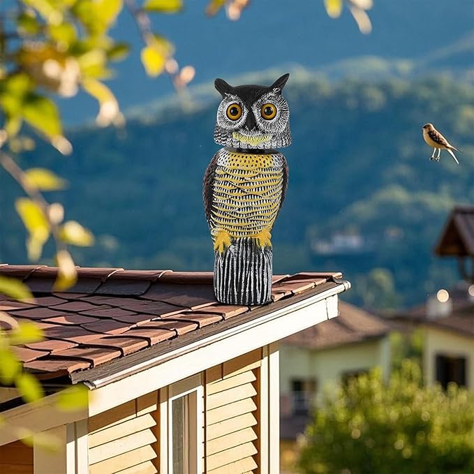 Glintoper Plastic Fake Owl Wagging Head Outdoor Statues 16.5 inch, Bird Scarecrow Horned Decoy, Bird Deterrents Scary Birds Away, Nature Enemy Pest Repellent for Outdoor Garden Yard Protectors