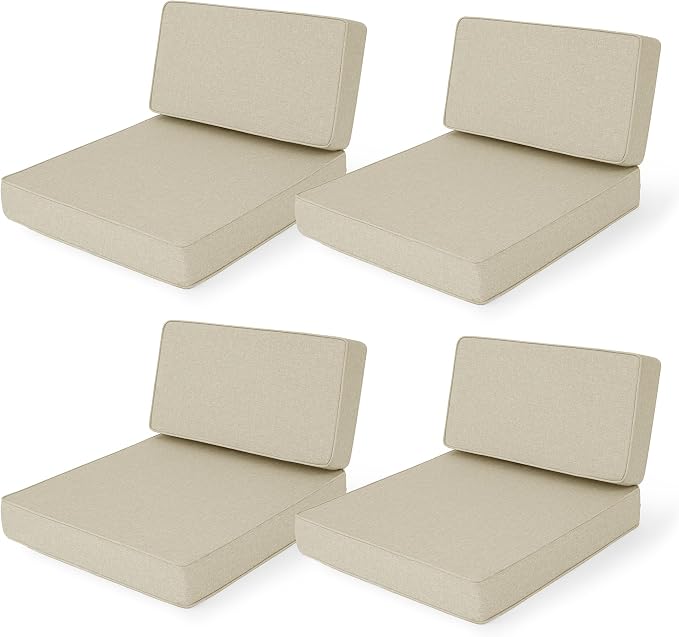 Outdoor Furniture Cushions 25.6x25.6 Inch, Deep Seat Patio Couch Cushions Replacement for Sectional Conversation Set Sofa Loveseat, Water Resistant, Removable Cover, Set of 4, Beige