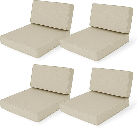 Outdoor Furniture Cushions 25.6x25.6 Inch, Deep Seat Patio Couch Cushions Replacement for Sectional Conversation Set Sofa Loveseat, Water Resistant, Removable Cover, Set of 4, Beige