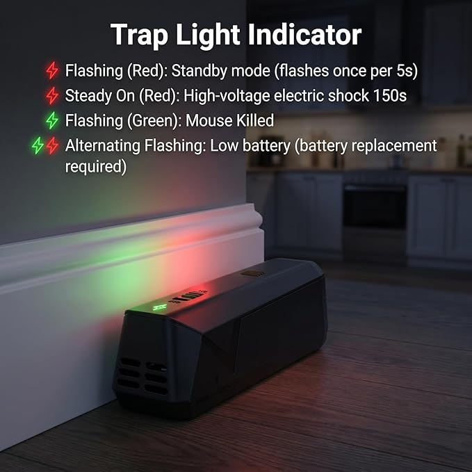 Electric Mouse Traps Indoor for Home, 2 Pack Electronic Mouse Trap Zapper with High Voltage, Intelligent Indicator & Buzzer Alert, Reusable & No-Touch Humane Mice Killer for Kitchens Warehouse Office