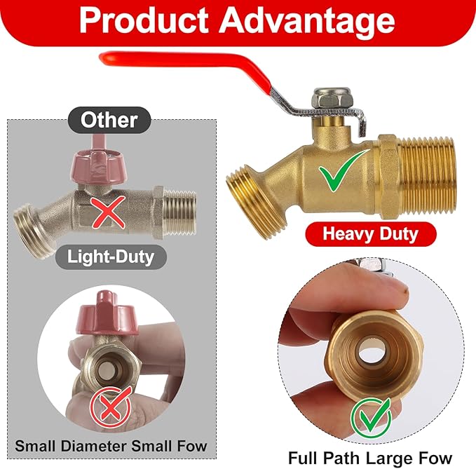 275-330 Gallon IBC Tote Hose Adapter,3-Size IBC Tote Adapter, 2.44" Fine、2 "Fine, and 2" Coarse Thread,3/4" Male NPT Inlet ×3/4" Male GHT Brass Hose Faucet Garden Hose Connector （Red handle）