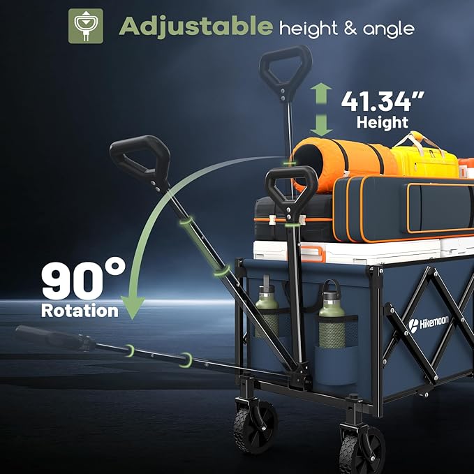 Hikemoon 34'' Extra Long Collapsible Wagons Carts Foldable, 360LBS Heavy Duty Folding Beach Wagon with Wheels, Portable Utility Outdoor Cart for Grocery, Garden, Sports, Camping, Blue