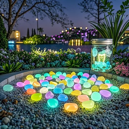 Glowing Pebbles for Garden Outdoor, Garden Glow Rocks, 4.4 Lbs | 1200PCS garden glow rocks, non-toxic for hours of steady glow, perfect for landscaping, patio,fish tank and garden decoration