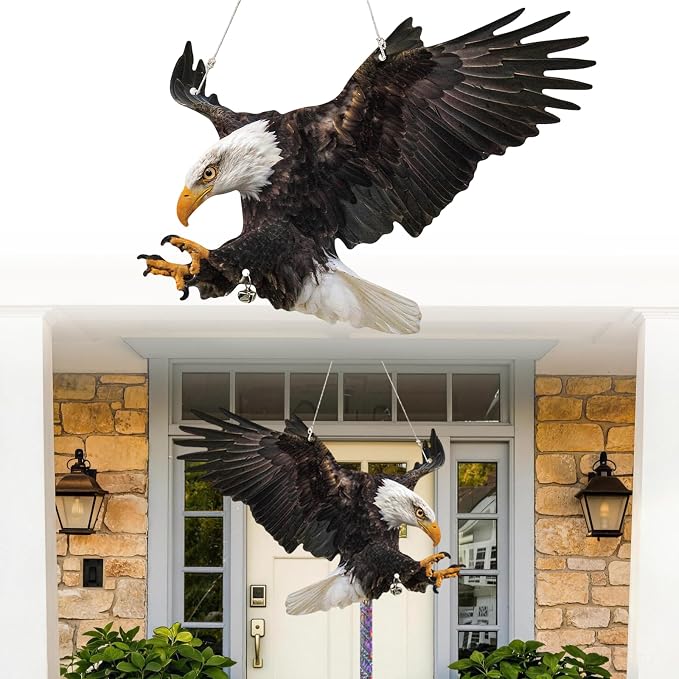 2 Pcs Eagle to Keep Pigeon Woodpecker Animals Away, Flat Paper Hanging Fake Eagle with Reflective Tape for Scare Animals Away, Weatherproof Outdoor Decor for Patio Backyard Porch Balcony Orchard
