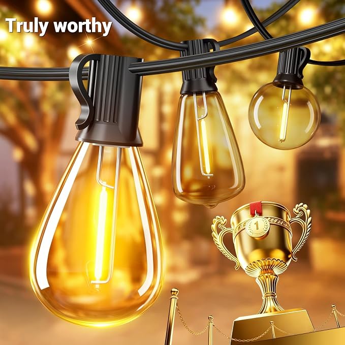 120FT Outdoor String Lights, 30+2 LED Shatterproof Bulbs with Remote & Timer,2700K Dimmable Waterproof Hanging Decor for Backyard, Garden, Porch, Balcony, Wedding Party Lighting
