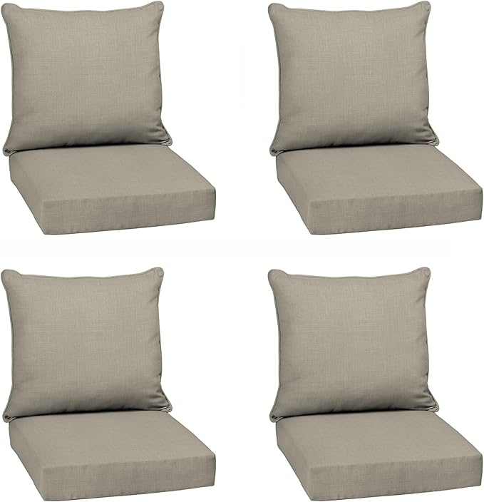 Arden earthFIBER Outdoor Deep Seat Cushion Set (4-Pack), 24 in x 24 in, Weather-Proof, Rain-Proof, Fade Resistant Patio Cushion for Chair, Sofa, and Couch Sandbar Taupe Texture
