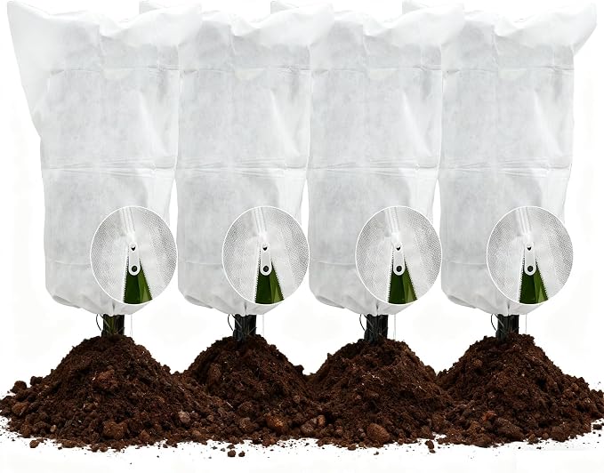 EAONE Plant Covers Freeze Protection 47x71”, Set of 4 Winter Frosts Cloth for Outdoor Plants, Reusable Frost Blankets Tree Wrap Protector for Shrub Cold Weather Bird Insect Prevention, White