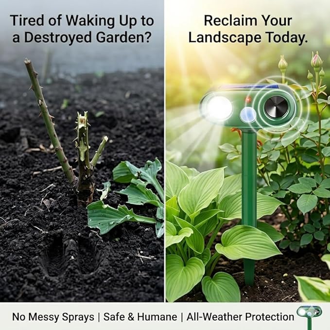 2026 4Pack Sonic Fortress Pro Deer Repellent Outdoor Solar Ultrasonic Animal Repellent with Motion Sensor&Flash Light, IP65 Waterproof Squirrel Fortress Pro Raccoon,Cat Repellent for Garden,Yard