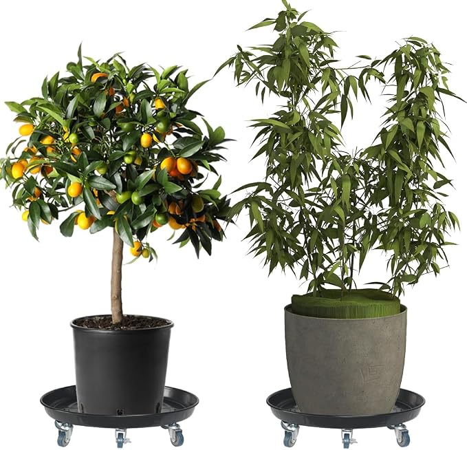 14" Heavy Duty Plant Dolly with Wheels, 280lbs Metal Rolling Plant Stand with Casters, Round Wheeled Planter Caddy Roller Base Carry Potted Tree Flower Pot for Indoor Outdoor Garden, 3 Pack, Black