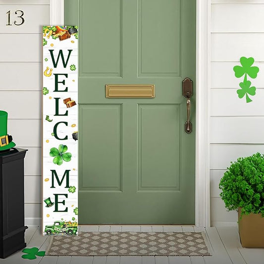 St. Patrick's Day Porch Sign Saint Patrick Wooden Welcome Sign For Front Door Shamrock Clover Home Decoration Vertical Sign For Patio Porch Standing Yard Sign for Indoor Outdoor Garden Wall