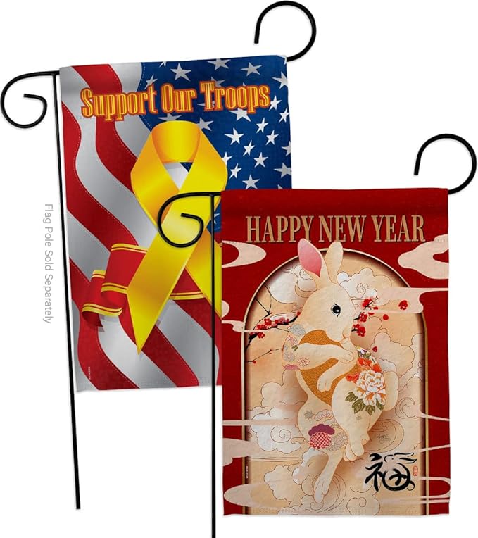 Lunar New Year of Rabbit Backyard Decor Support Our Troops Banner Pack Wall Art Flag Room Decorations Indoor Outdoor Tapestry Yard Signs Spring Gifts Luck Chinese Decorations Made in USA