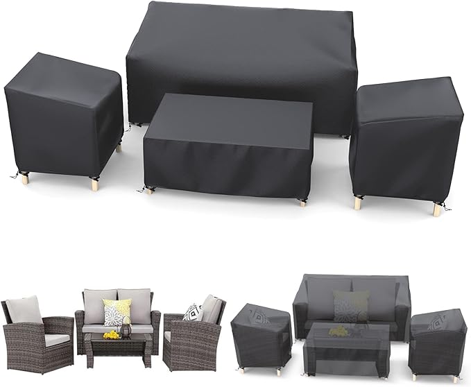 Outdoor Furniture Cover Waterproof, STARTWO Patio Furniture Covers 4 Piece Set for Chairs, Couch, Table Coffee, Black