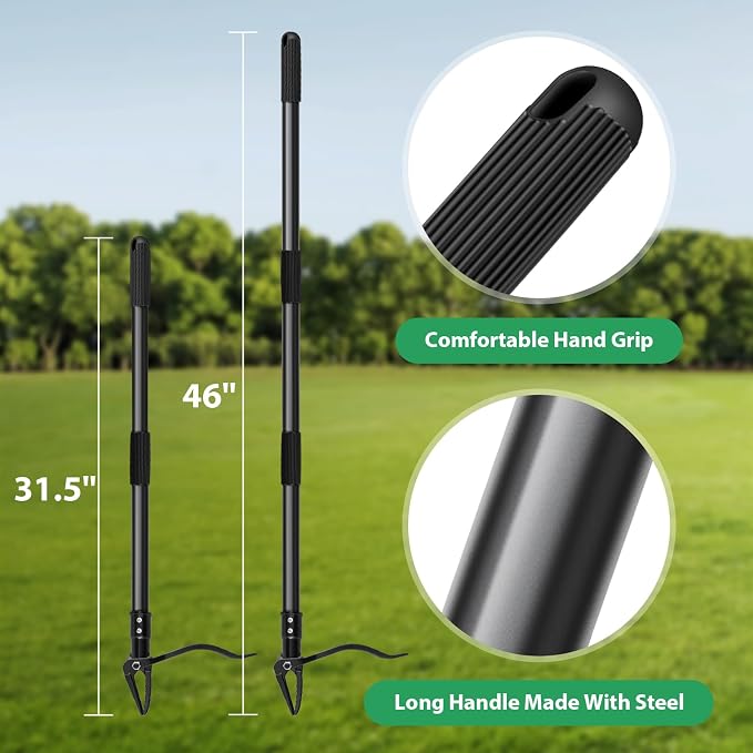 Stand Up Weed Puller Tool with Steel Long Handle - Made with All Steel Handle & 4-Claw Steel Head - Easily Remove Weeds Without Bending, Pulling, or Kneeling (46.6inch)
