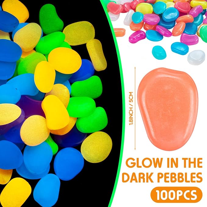 Landical 100 Pcs 1.8 Inch Large Glow in The Dark Rocks Pebbles Outdoor Fish Tank Rocks Aquarium Gravel Luminous Stones for Walkway Succulent Plant Halloween Decor (Multicolor)
