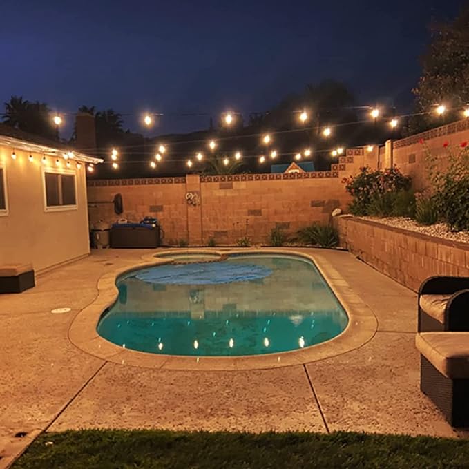 Banord 51FT Outdoor Shatterproof LED String Lights, Waterproof 17 Hanging Sockets with 18 x Dimmable LED Bulb Garden Light String, Waterproof Vintage Patio Lights for Wedding Party
