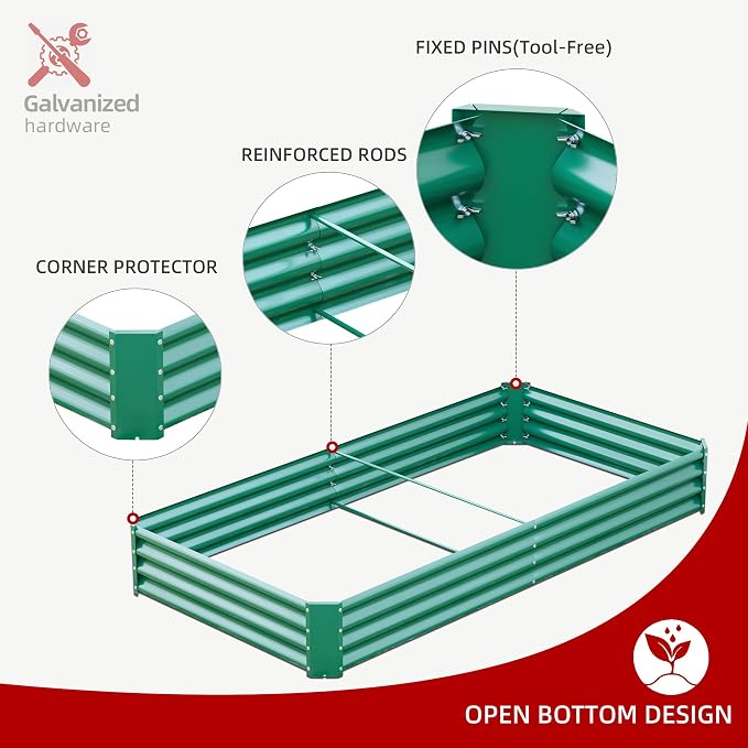 8x4x1ft(2 Pack) Galvanized Raised Garden Bed,Outdoor Planter Box Metal Patio Kit Planting Bed for Vegetables,Flowers, Green