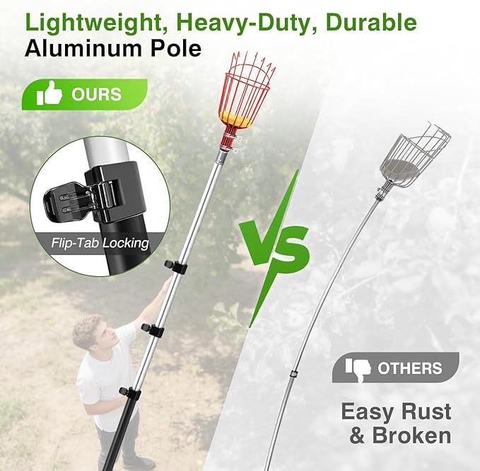 ARTIPOLY 20FT Reach Telescoping Fruit Picker, 4-12FT Adjustable Aluminum Pole with Basket, Lightweight Heavy Duty Tool for Harvesting Apples Mangoes Avocados Pears Lemons