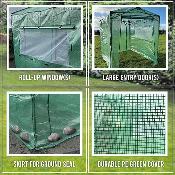 Garden Winds Reinforced Replacement Cover Compatible with The GH48-GRN-AZ Eagle Peak 8x6 Portable Walk in Pop Up Greenhouse Zipper Entry Doors 2 Mesh Side Windows - PE Fabric , Classic Forest