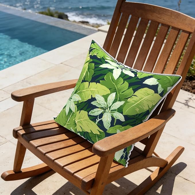 LVTXIII Outdoor Throw Pillows 20x20 Patio Waterproof Square Pillows with Piping Fade Resistant Accent Pillow for Spring Summer Garden Decoration, Set of 2, Jungle Leaves
