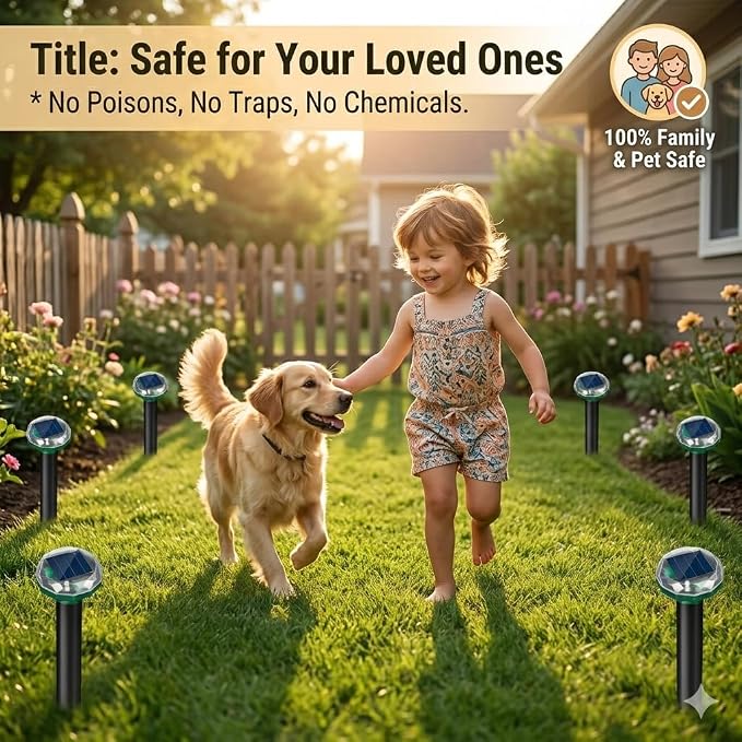 8Pack Solar Powered Mole Repellent for Lawns,IP65 Waterproof Sonic Gopher Repellent for Lawns,Ultrasonic Mole Deterrent Stakes,Get Rid for Groundhog,Woodchuck,Vole,Chipmunk for Yard Garden