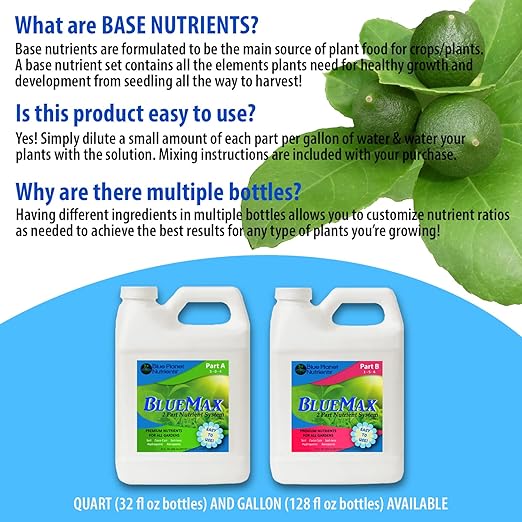 BlueMax Fertilizer Set (32 oz) Quart | Easy to Use Concentrated Plant Food for All Plants & Gardens | Makes Up to 470 Gallons of Ready to Feed | Blue Planet Nutrients