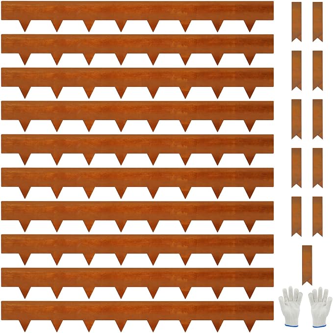 10-Pack Corten Steel Landscape Lawn Edging 6.5 inch Height, Rust Patina Finish Bendable Metal Strips, Hammer-in Edge Border - Yard Pathway Divider, 40 inch Each(33Ft Total), #LYLB65RT-US