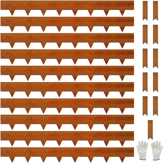 10-Pack Corten Steel Landscape Lawn Edging 6.5 inch Height, Rust Patina Finish Bendable Metal Strips, Hammer-in Edge Border - Yard Pathway Divider, 40 inch Each(33Ft Total), #LYLB65RT-US