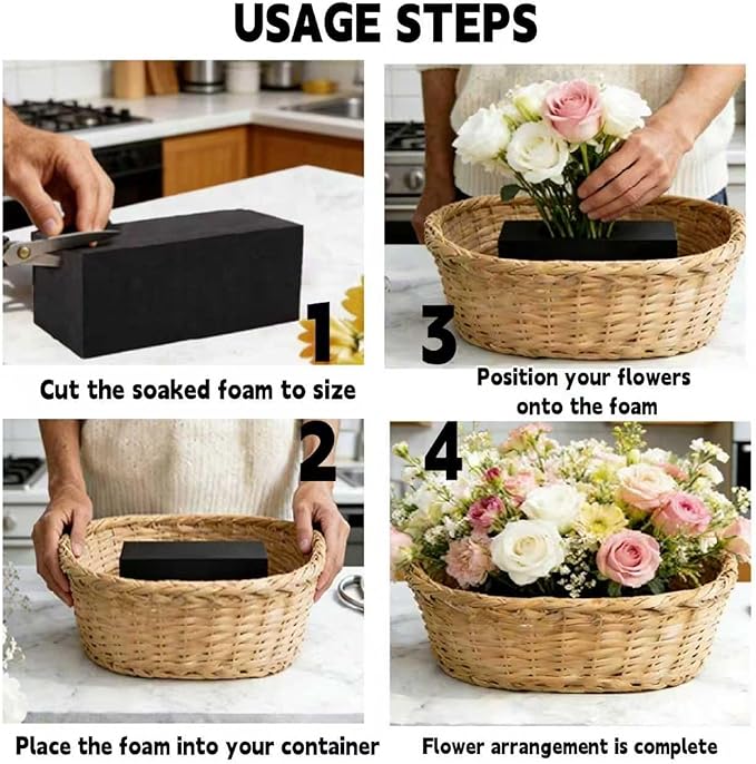 4 Piece Reusable Floral Foam Blocks black, 11.8 x 4.7 x 2 Inch, Water Resistant, for Artificial Flower Arrangements, Outdoor Planters, Wedding Decor (4, 11.8 x 4.7 x 2)