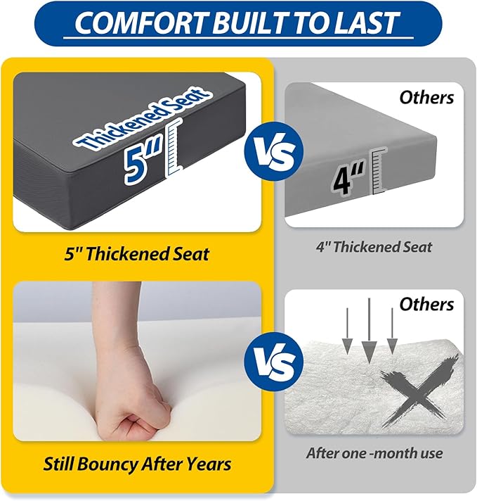 AAAAAcessories Outdoor Seat Cushions for Chairs, Fade-Resistant, Waterproof Patio Furniture Replacement Cushions, 24" x 24" x 5" + 24" x 19", Dark Gray