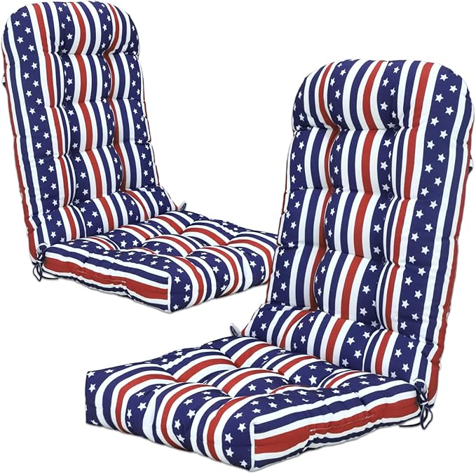 COOS BAY High Back Adirondack Chair Cushions for Outdoor Furniture, 49x20x5 in Water-Resistant Thick Tufted Patio Chair Cushions with Secure Straps, Set of 2, American Flag