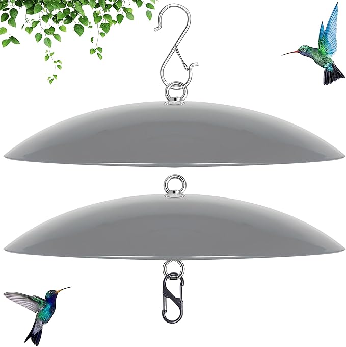 13" Bird Feeder Rain Guard, Hummingbird Feeder Shade Dome Cover, Hanging Baffle for Bird Feeder Pole,Smart Birds Feeder's Umbrella(Grey), 2 Pack