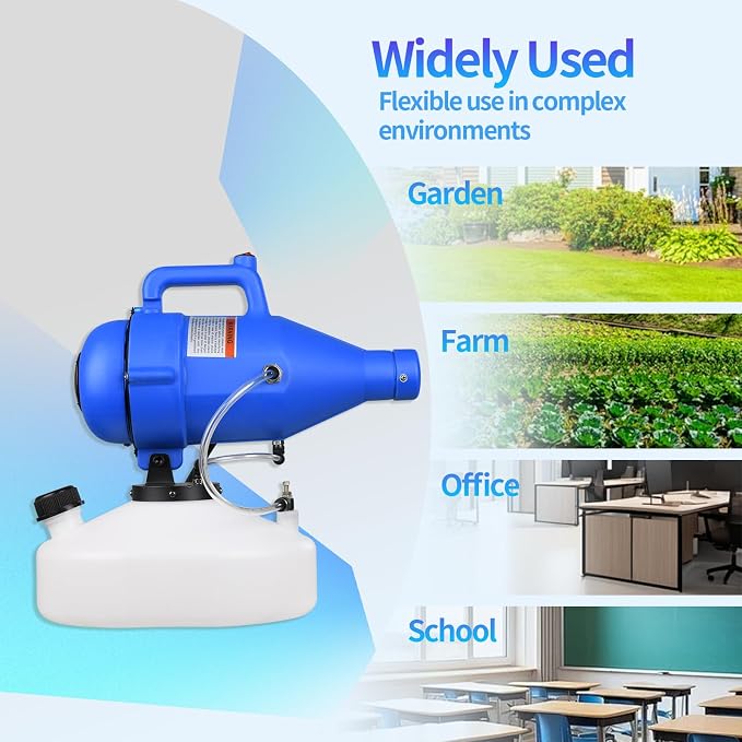 4.5L Portable ULV Fogger Machine with Adjustable Spray & 30ft Range, Handheld Cold Mist Disinfectant Sprayer, Lightweight Design for Hotels, Schools, Yards HESM-01
