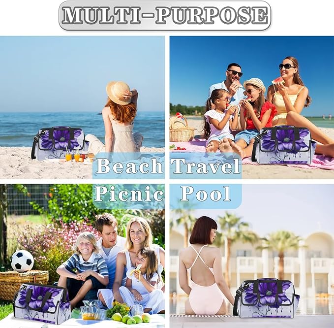 15 Inch Tool Bag 14-Pockets Tool Box Organizer for Men Big Floral Purple Tool Tote Bag Waterproof Toolbox with Shoulder Strap Heavy Duty Garden Tool Organizer for Mechanic