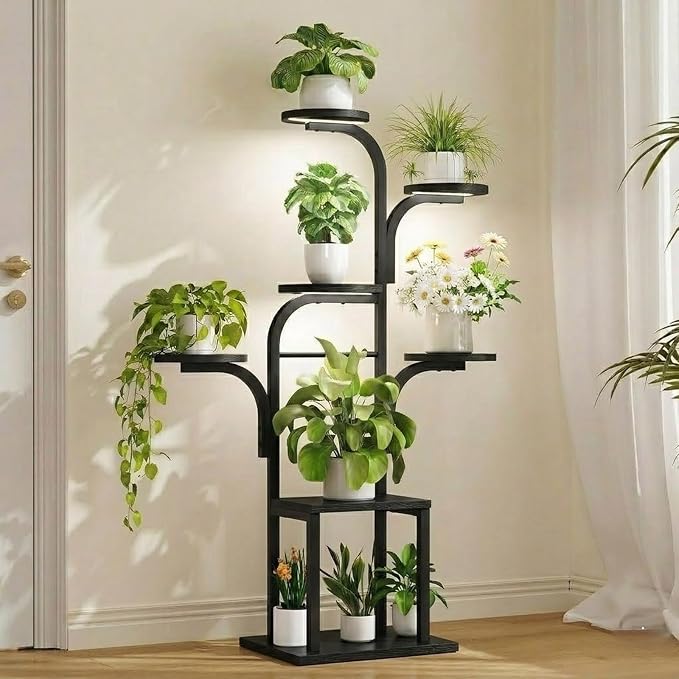 HOOBRO Plant Stand Indoor with Grow Lights, 47.2" Tall Metal Plant Shelf and Plant Stand Indoor, 3 Tier 35.2" Tall Corner Plant Shelf Bundle, BB09DHJ01-BF13HJ01