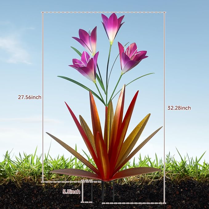 TOMBABY 32.28 Inch Metal Agave Plant Outdoor Decoration Lily Mexican Yard Art Garden Gift Home Decor Hand Painted Metal Agave Garden Yard Statue (2pc, Red)