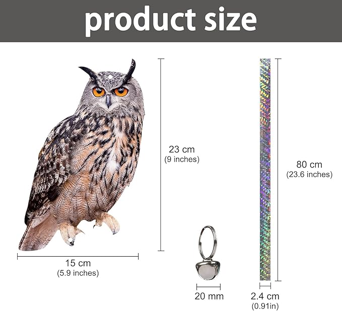 5 Pack Hanging Outdoors Reflective Scarer Away Owl Device to Keep Animals Pigeon Woodpecker Away from Patio Garden