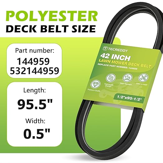 144959 Mower Deck Belt for Craftsman 42 Inch 532144959 LT1000 LT2000 DLT3000 DYT4000 Husqvarna Poulan AYP Ariens Riding Lawn Mower, 1/2" X 95.5"